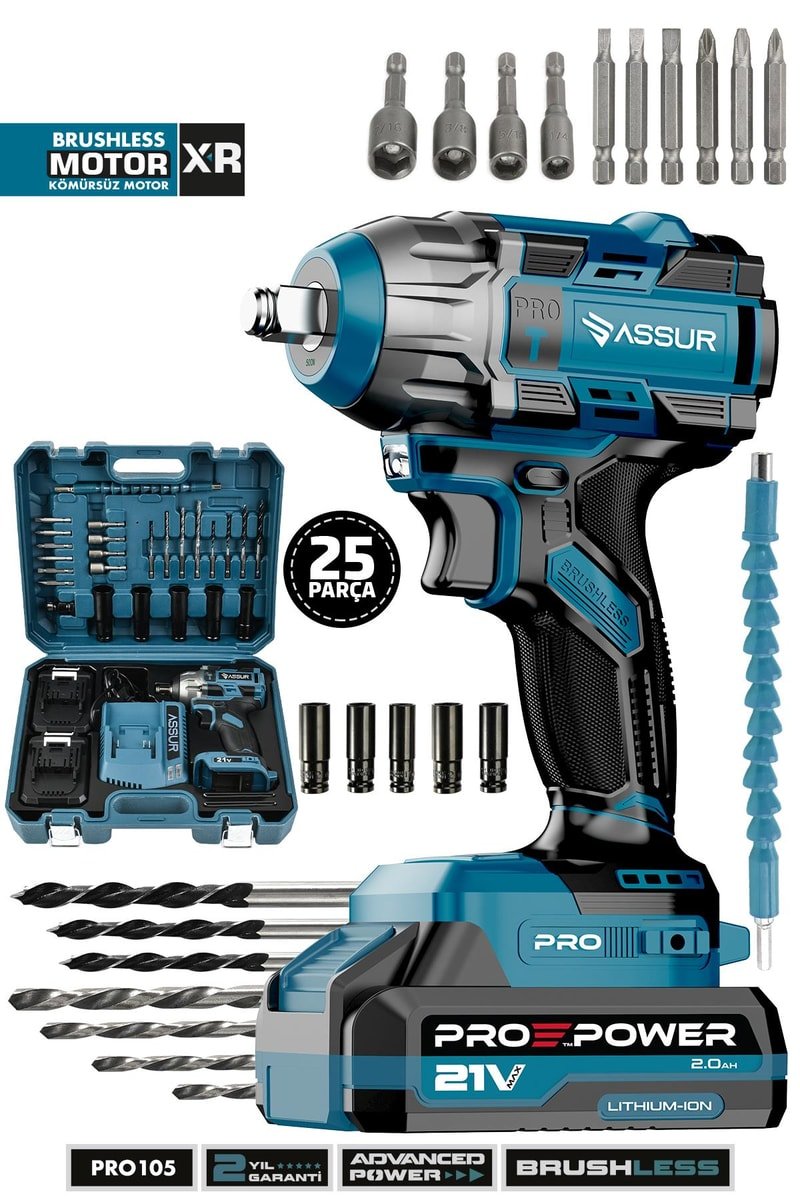 Assur Pro 21V Çift Akülü Vidalama Çelik Mandren Kömürsüz Motor Darbeli Şarjlı Matkap
            
            
                (PRO105-02-1)