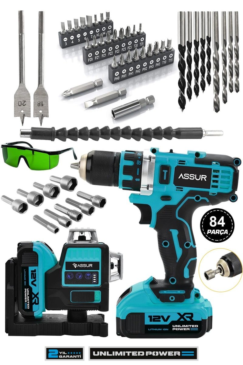 Assur Profesyonel 12V Çift Akülü Vidalama 84 Parça & 12 Köşe 360° Lazer Hizalama Set
            
            
                (ASR1025-02-2)