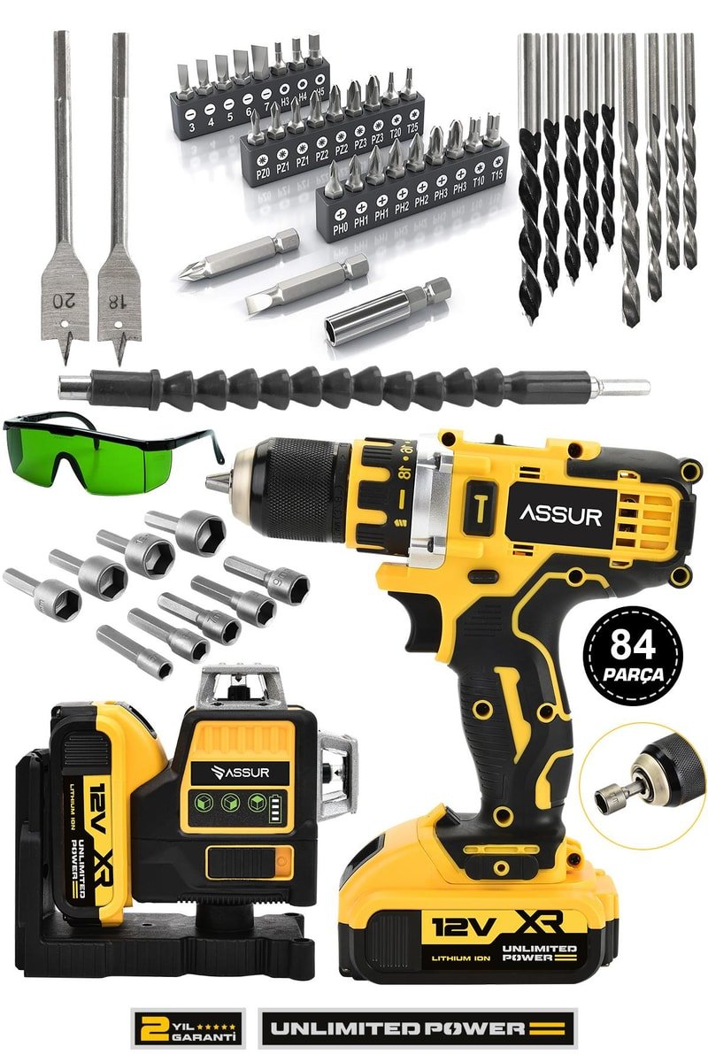 Assur Profesyonel 12V Çift Akülü Vidalama 84 Parça & 12 Köşe 360° Lazer Hizalama Set
            
            
                (ASR1026-02-2)