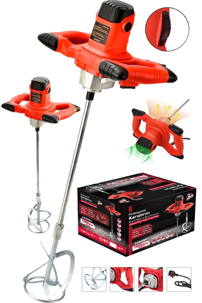 Assur Profesyonel 1800W Devir Ayarlı Elektrikli Alçı Boya Ve Harç Karıştırıcı Mikser
            
            
                (ASR801-02-12)