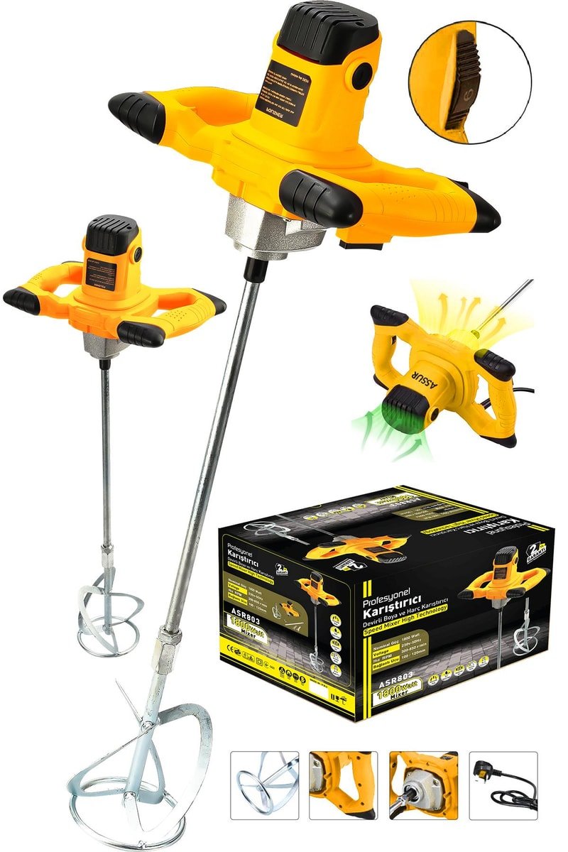 Assur Profesyonel 1800W Devir Ayarlı Elektrikli Alçı Boya Ve Harç Karıştırıcı Mikser
            
            
                (ASR803-02-12)
