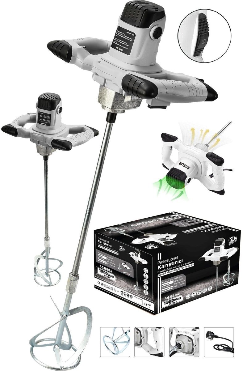 Assur Profesyonel 1800W Devir Ayarlı Elektrikli Alçı Boya Ve Harç Karıştırıcı Mikser
            
            
                (ASR804-02-43)