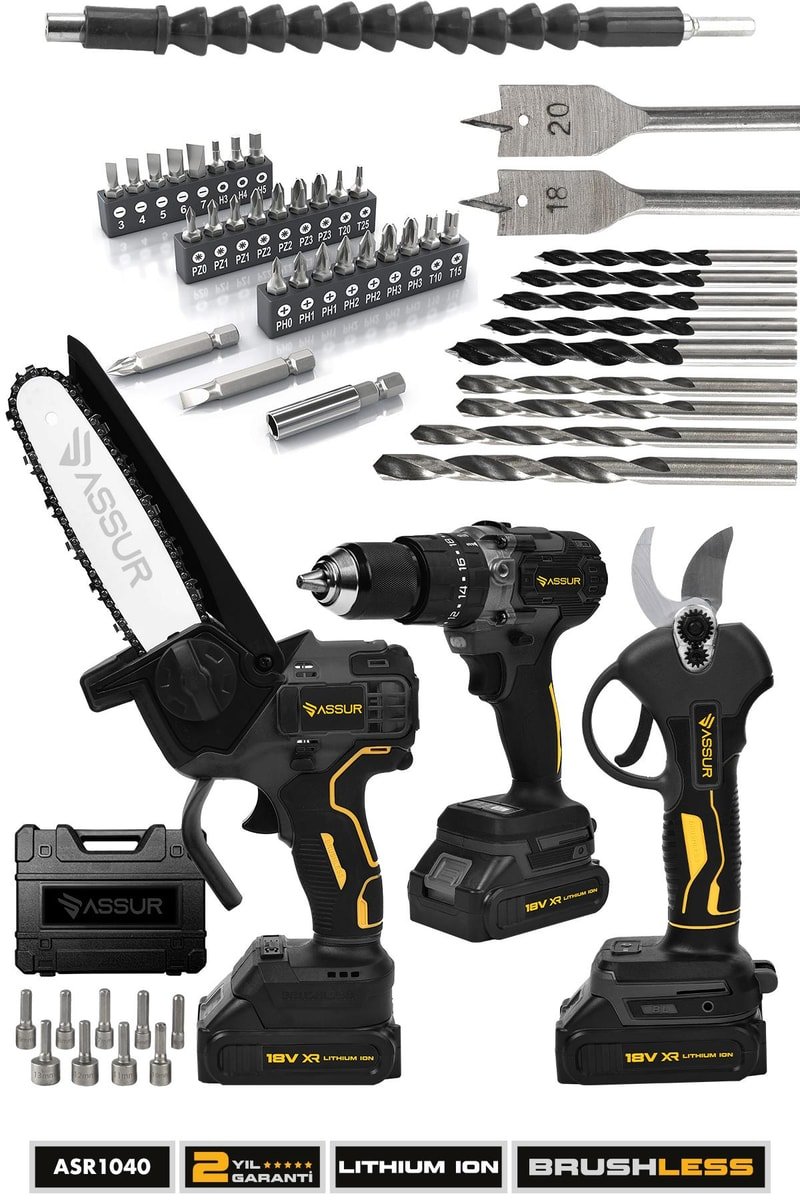 Assur Profesyonel 18V Çift Akülü Budama Makası Budama Testeresi Matkap 3'lü Set
            
            
                (ASR1040-02-23)