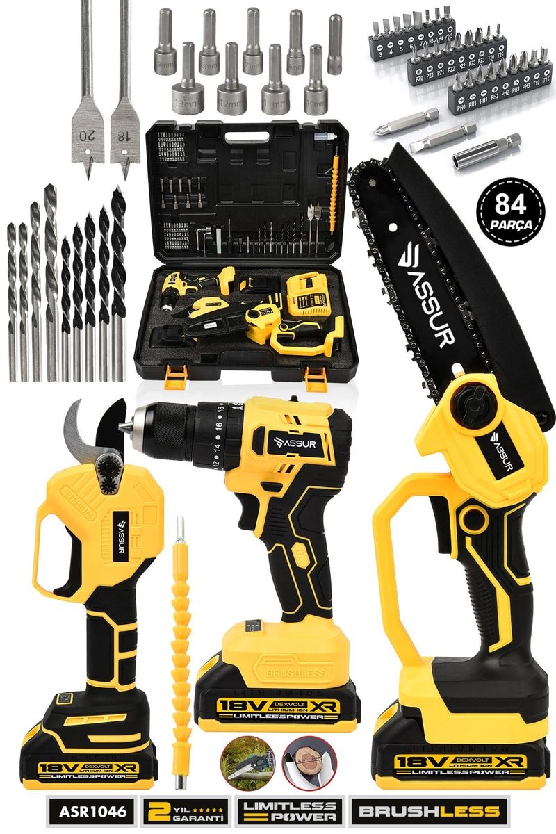 Assur Profesyonel 18V Çift Akülü Budama Makası Budama Testeresi Matkap Vidalama 3'lü Set
            
            
                (ASR1046-02-23)