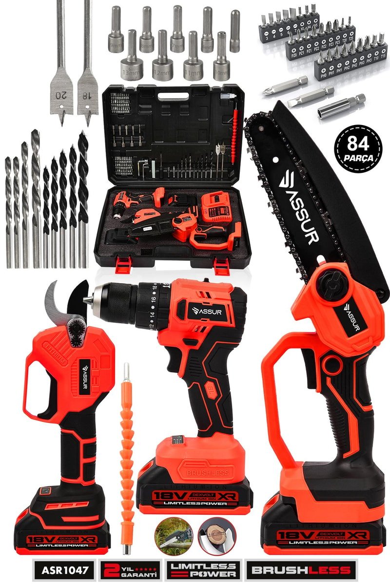 Assur Profesyonel 18V Çift Akülü Budama Makası Budama Testeresi Matkap Vidalama 3'lü Set
            
            
                (ASR1047-02-18)