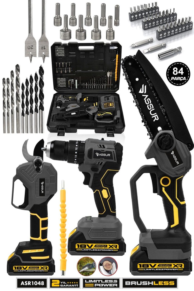 Assur Profesyonel 18V Çift Akülü Budama Makası Budama Testeresi Matkap Vidalama 3'lü Set
            
            
                (ASR1048-02-23)