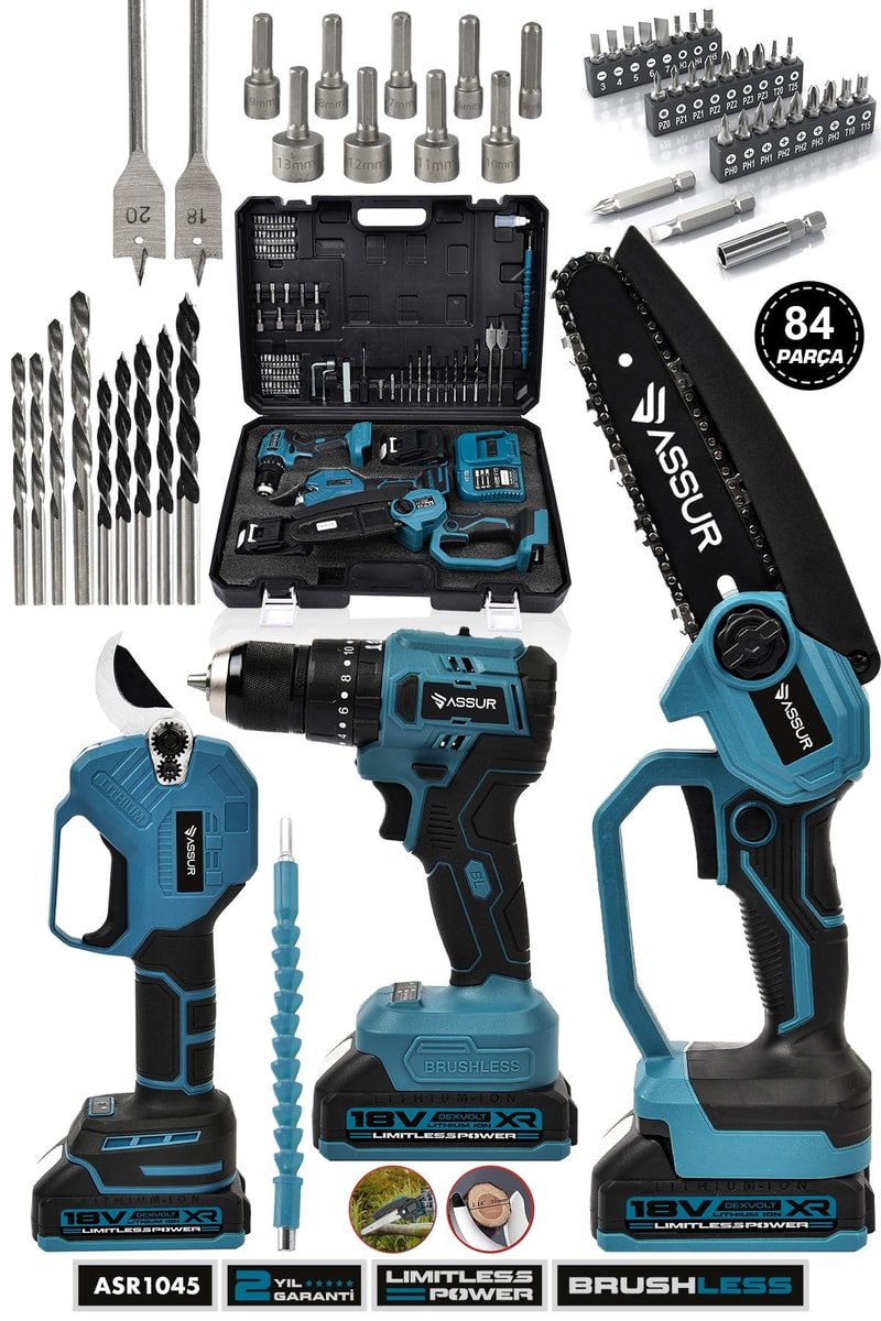 Assur Profesyonel 18V Çift Akülü Budama Makası Budama Testeresi Vidalama Matkap 3'lü Set
            
            
                (ASR1045-02-18)