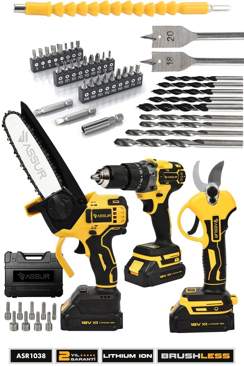 Assur Profesyonel 18V Çift Akülü Budama Testeresi Budama Makası Matkap 3'lü Set
            
            
                (ASR1038-02-24)