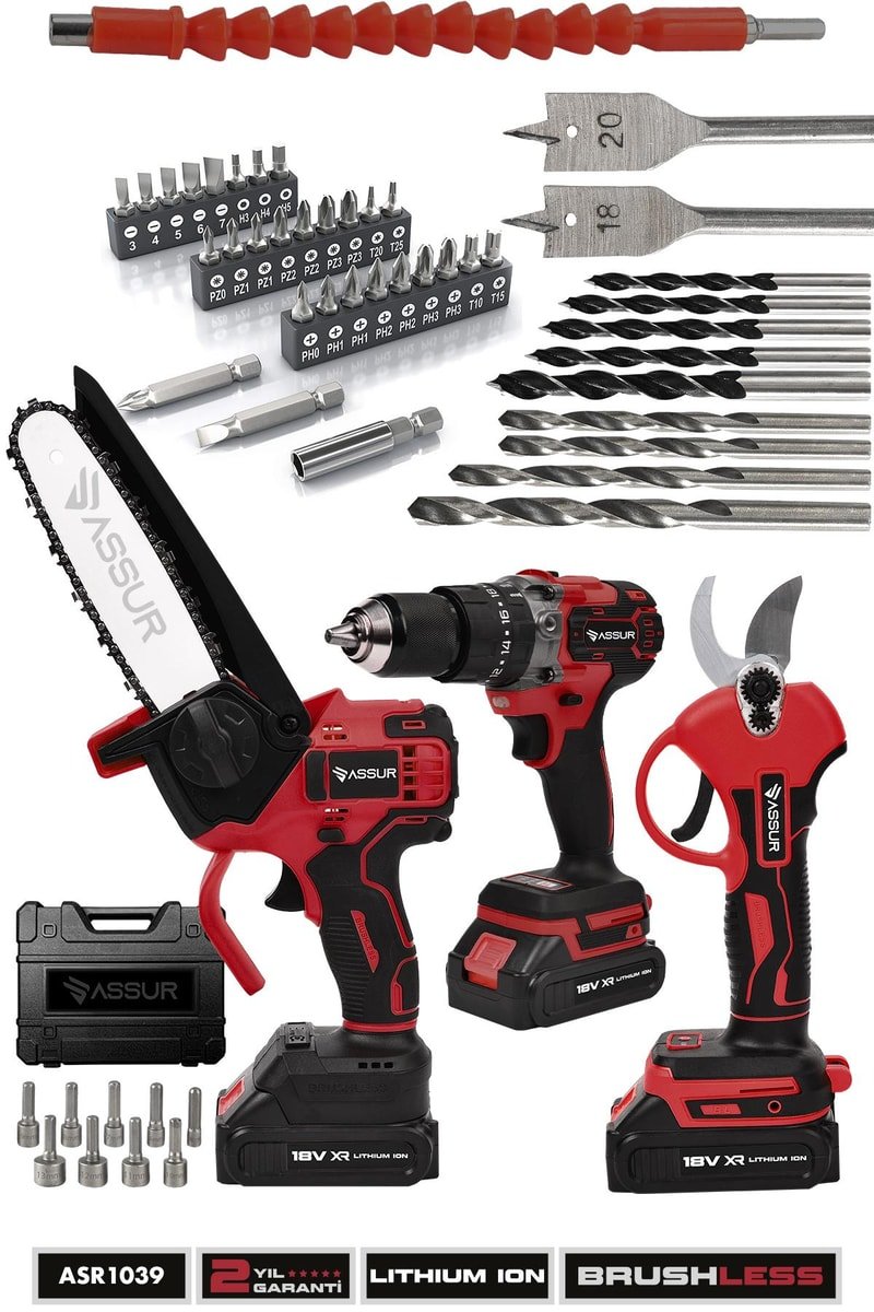 Assur Profesyonel 18V Çift Akülü Budama Testeresi Matkap Budama Makası 3'lü Set
            
            
                (ASR1039-02-24)