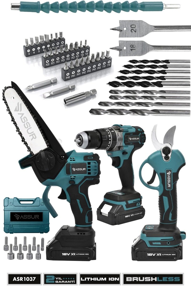 Assur Profesyonel 18V Çift Akülü Matkap Budama Testeresi Budama Makası 3'lü Set
            
            
                (ASR1037-02-02)