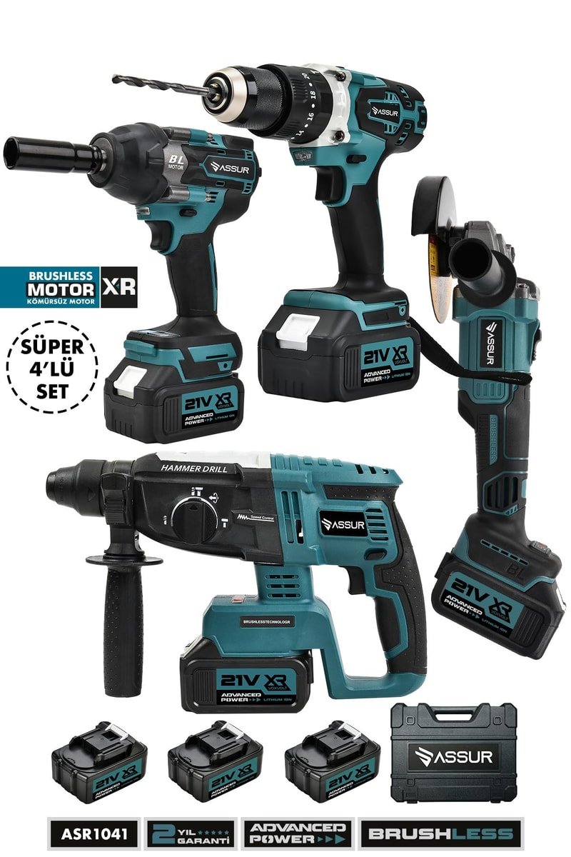 Assur Profesyonel 21V 4'lü Set Kırıcı Delici Hilti Somun Sökme Matkap Taşlama
            
            
                (ASR1041-02-5)