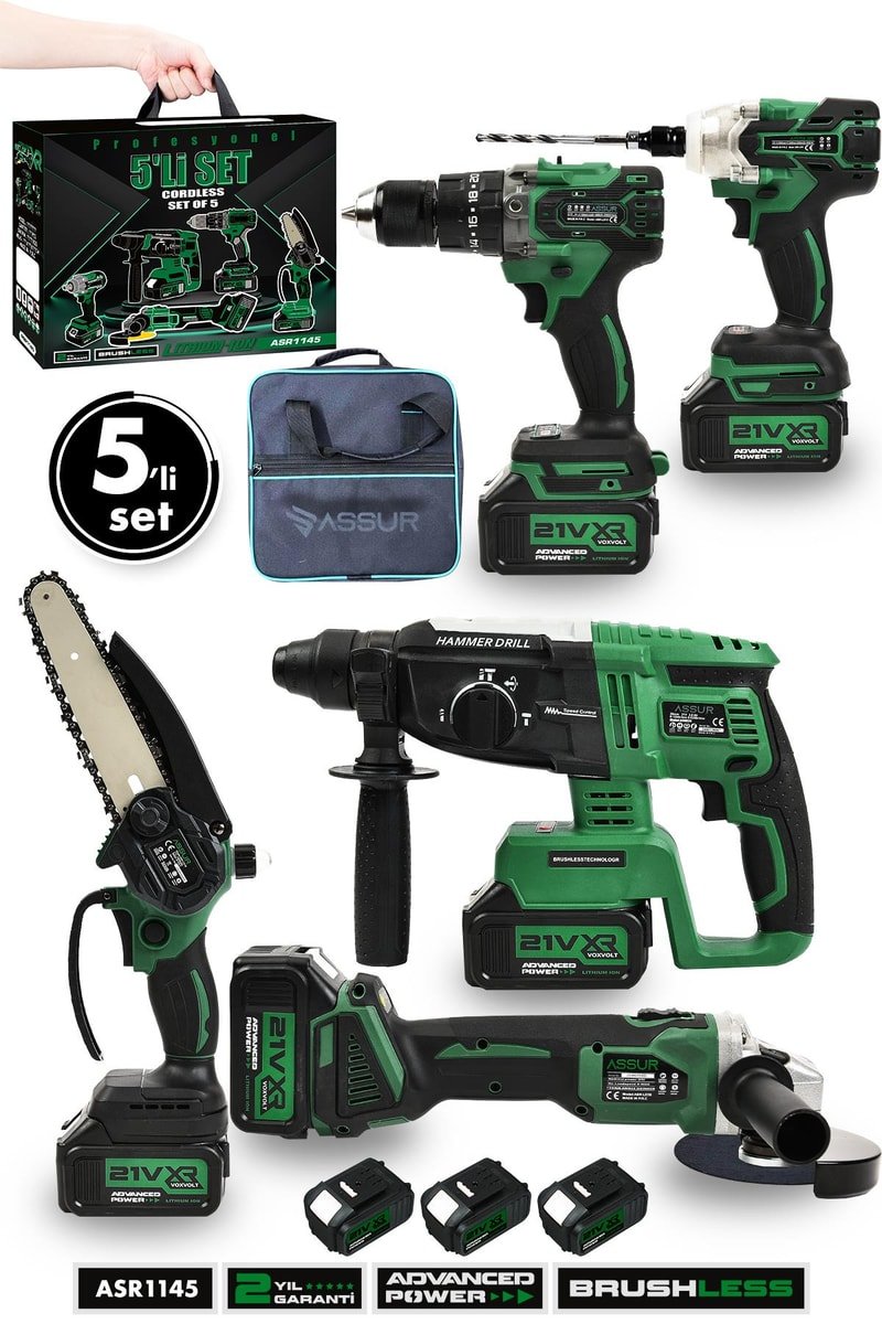Assur Profesyonel 21V Akülü Bez Çantalı Kömürsüz Darbeli Şarjlı 5'li Set
            
            
                (ASR1145-02-8)