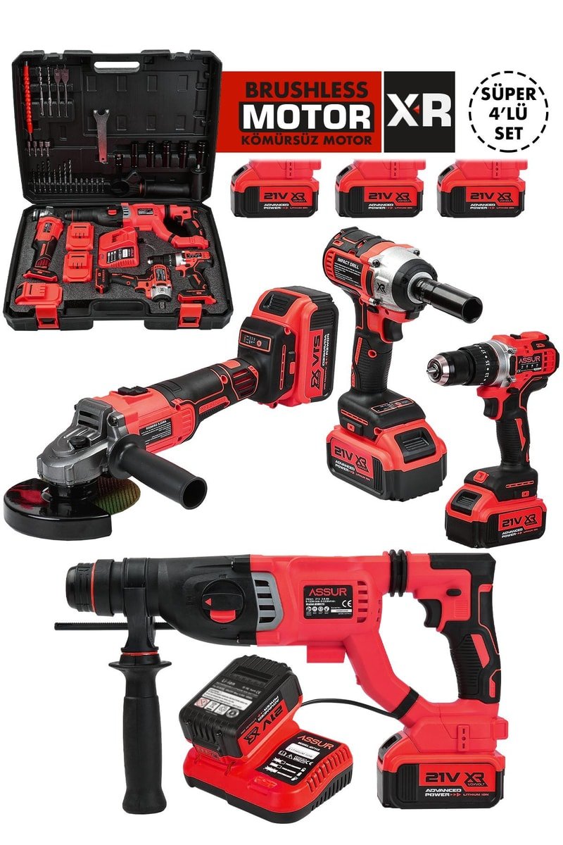 Assur Profesyonel 21V Akülü Matkap Somun Sıkma Sökme Taşlama Kırıcı Delici Hilti 4'lü Set
            
            
                (ASR1083-02-1)