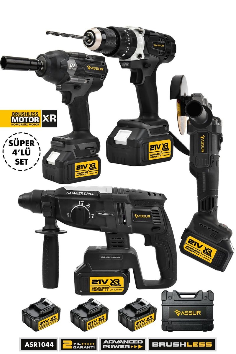 Assur Profesyonel 21V Akülü Vidalama Kırıcı Delici Hilti Somun Sökme Sıkma Taşlama 4'lü Set
            
            
                (ASR1044-02-1)