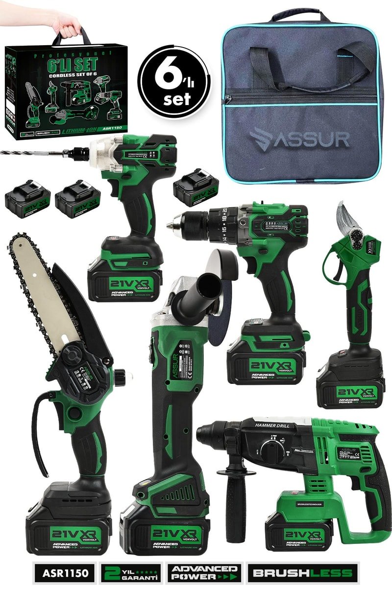 Assur Profesyonel 21V Bez Çantalı Kömürsüz Darbeli 6'lı Set
            
            
                (ASR1150-02-8)