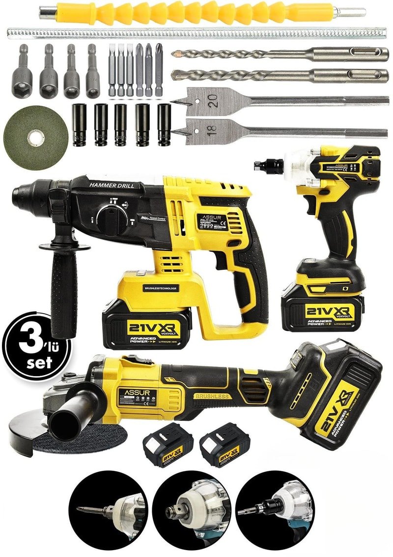 Assur Profesyonel 21V Çift Akü Kırıcı Delici Hilti 2-26mm + Somun Sıkma Sökme + Taşlama 3'lü Set
            
            
                (ASR1022-02-5)