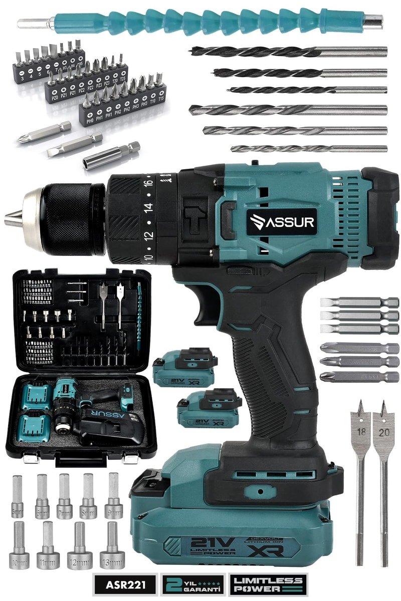 Assur Profesyonel 21V Çift Akülü 13mm Darbeli Şarjlı Matkap Akülü Vidalama
            
            
                (ASR221-02-02)