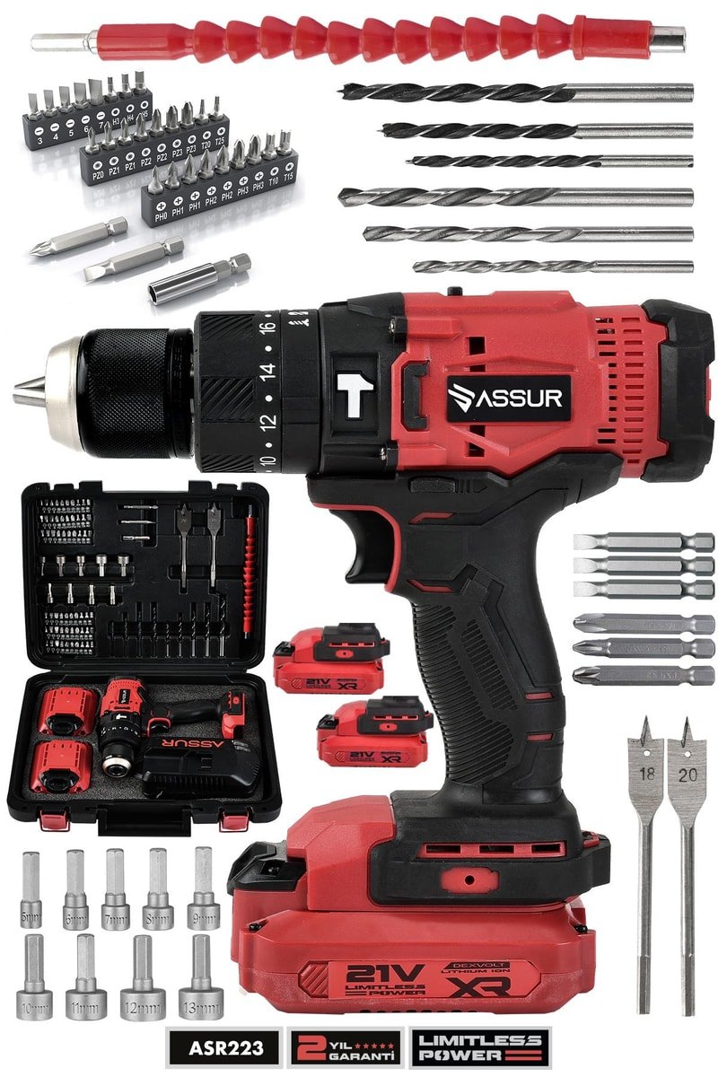 Assur Profesyonel 21V Çift Akülü 13mm Darbeli Şarjlı Matkap Akülü Vidalama
            
            
                (ASR223-02-02)