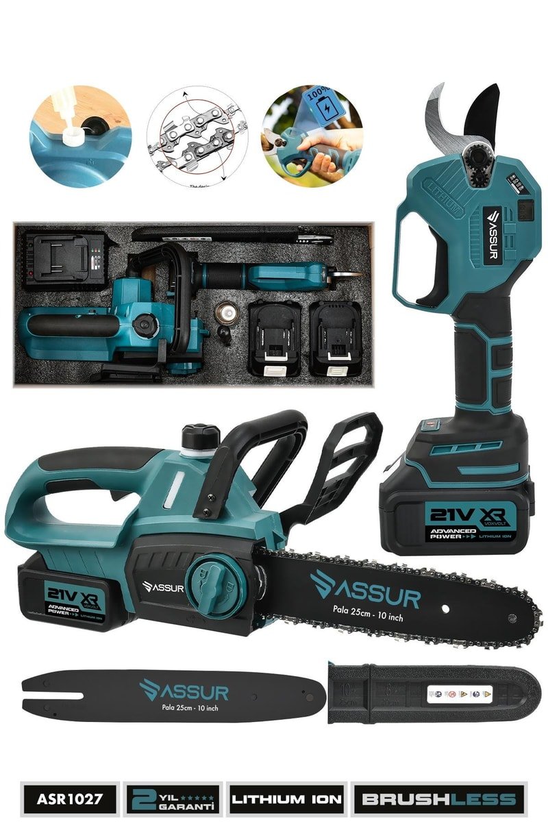 Assur Profesyonel 21V Çift Akülü Şarjlı Ağaç Kesme Budama Hızar Testere ve Dijital Şarjlı Budama Makası
            
            
                (ASR1027-02-24)