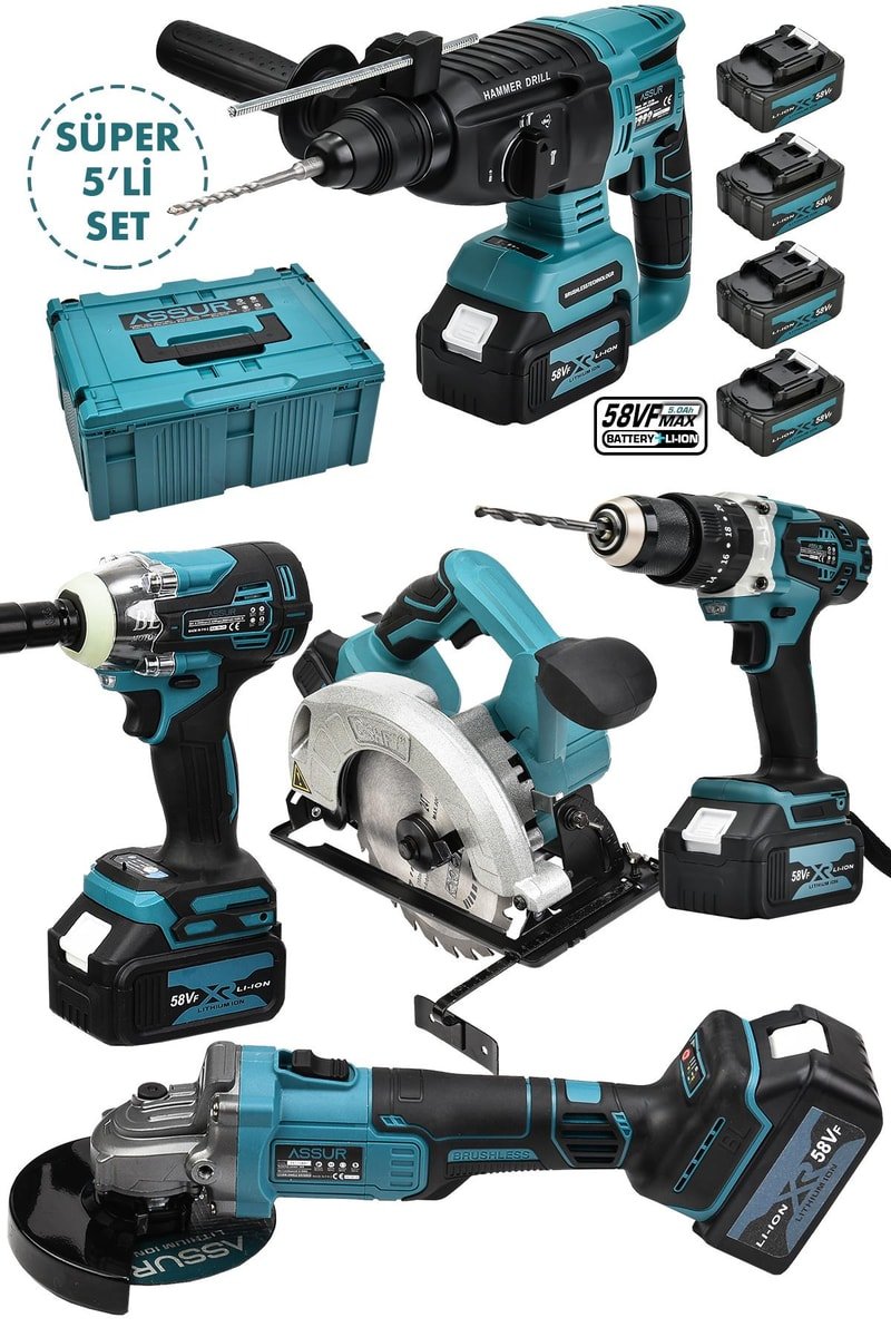 Assur Profesyonel 21V Çift Akülü Somun Sökme Taşlama Daire Testere Matkap Kırıcı Delici Hilti 5'li Set
            
            
                (ASR1033-02-09)