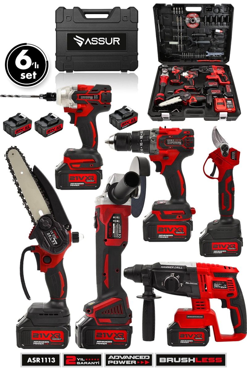 Assur Profesyonel 21V Matkap Hilti Taşlama Somun Sıkma Makas Testere 6'lı Set
            
            
                (ASR1113-02-2)