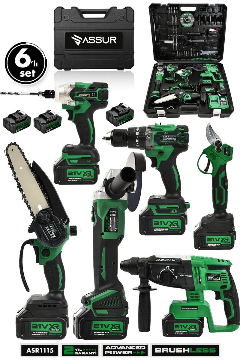 Assur Profesyonel 21V Matkap Hilti Taşlama Somun Sıkma Makas Testere 6'lı Set
            
            
                (ASR1115-02-2)