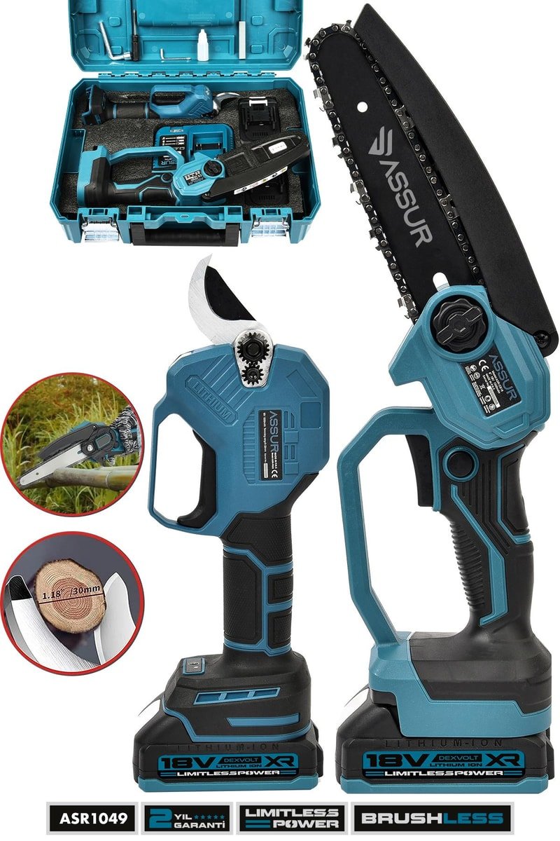 Assur Profesyonel 2'li Set 18V Çift Akülü Bağ Makası ve Budama Testeresi Makinesi
            
            
                (ASR1049-02-23)