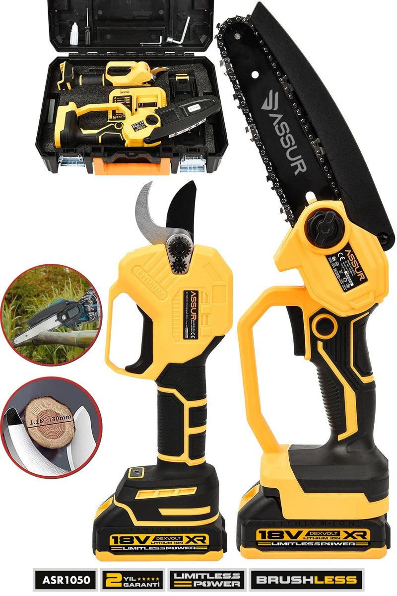 Assur Profesyonel 2'li Set 18V Çift Akülü Bağ Makası ve Budama Testeresi Makinesi
            
            
                (ASR1050-02-23)