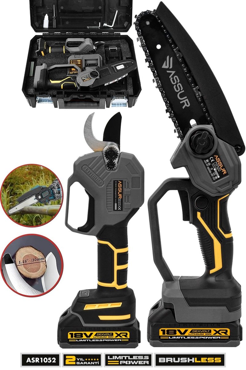 Assur Profesyonel 2'li Set 18V Çift Akülü Budama Testeresi ve Budama Makası Makinesi
            
            
                (ASR1052-02-24)