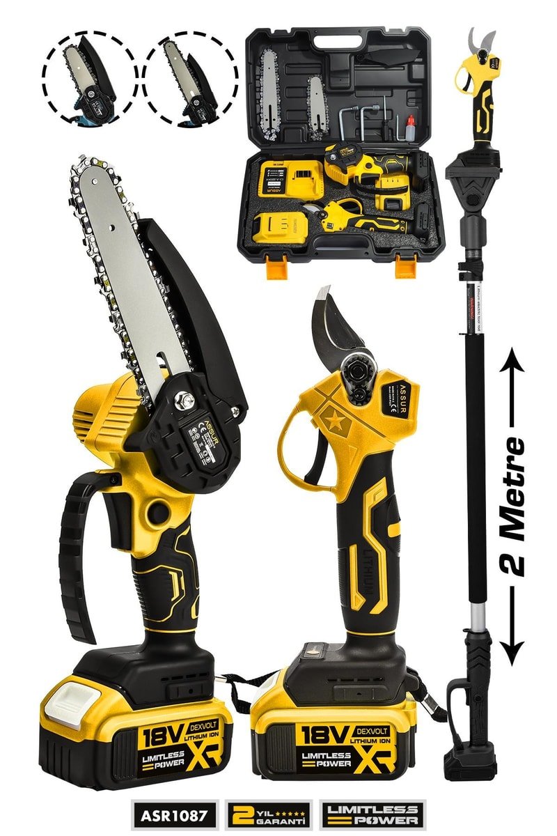 Assur Profesyonel 2'li Set 18V Çift Akülü Teleskopik Kollu Bağ Makası ve Budama Testeresi Makinesi
            
            
                (ASR1087-02-18)