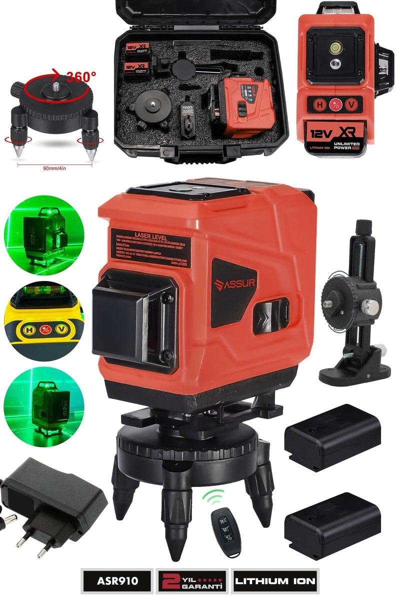 Assur Profesyonel 360° 12 Köşe Otomatik Hizalamalı Yeşil Çizgili Su Terazili Lazer Metre Hizalama
            
            
                (ASR910-02-03)