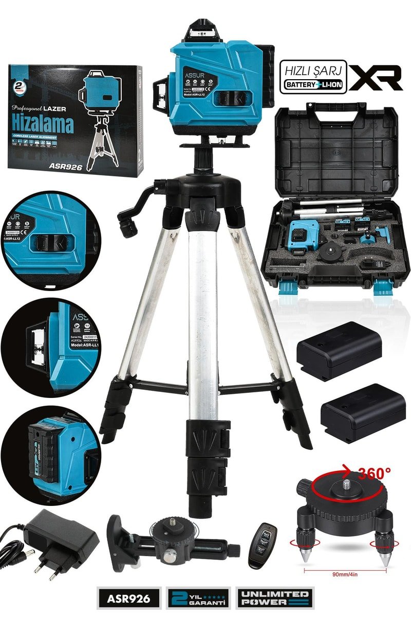 Assur Profesyonel 360° 16 Köşe Otomatik Hizalama Tripod'lu Lazer Metre Hizalama
            
            
                (ASR926-02-03)