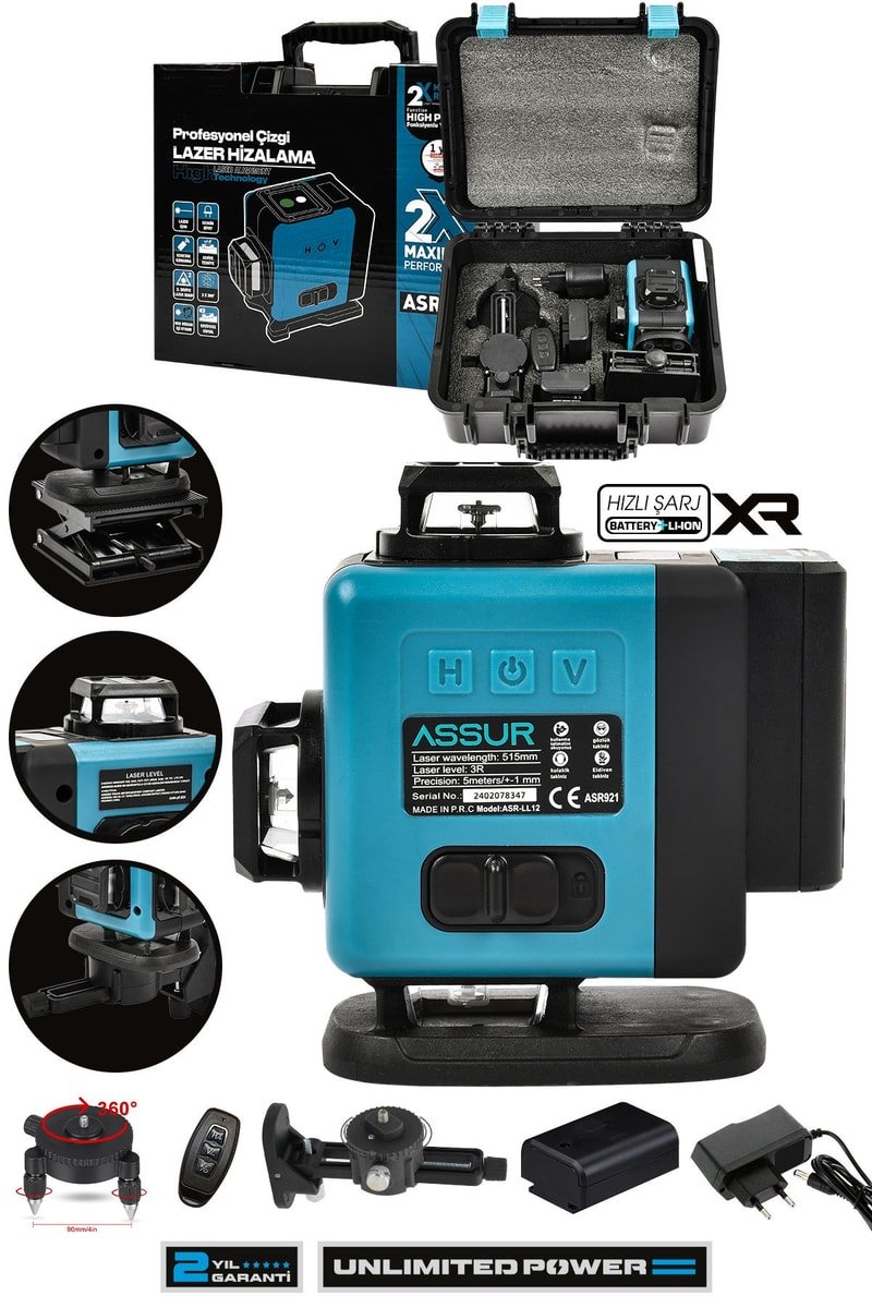 Assur Profesyonel 360° Lazer Hizalama 16 Köşe Otomatik Hizalama Yeşil Çizgili Lazer Metre Hizalama
            
            
                (ASR921-02-03)