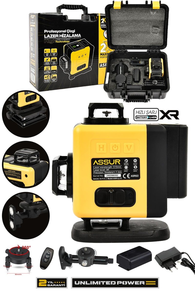 Assur Profesyonel 360° Lazer Hizalama 16 Köşe Otomatik Hizalama Yeşil Çizgili Lazer Metre Hizalama
            
            
                (ASR922-02-03)