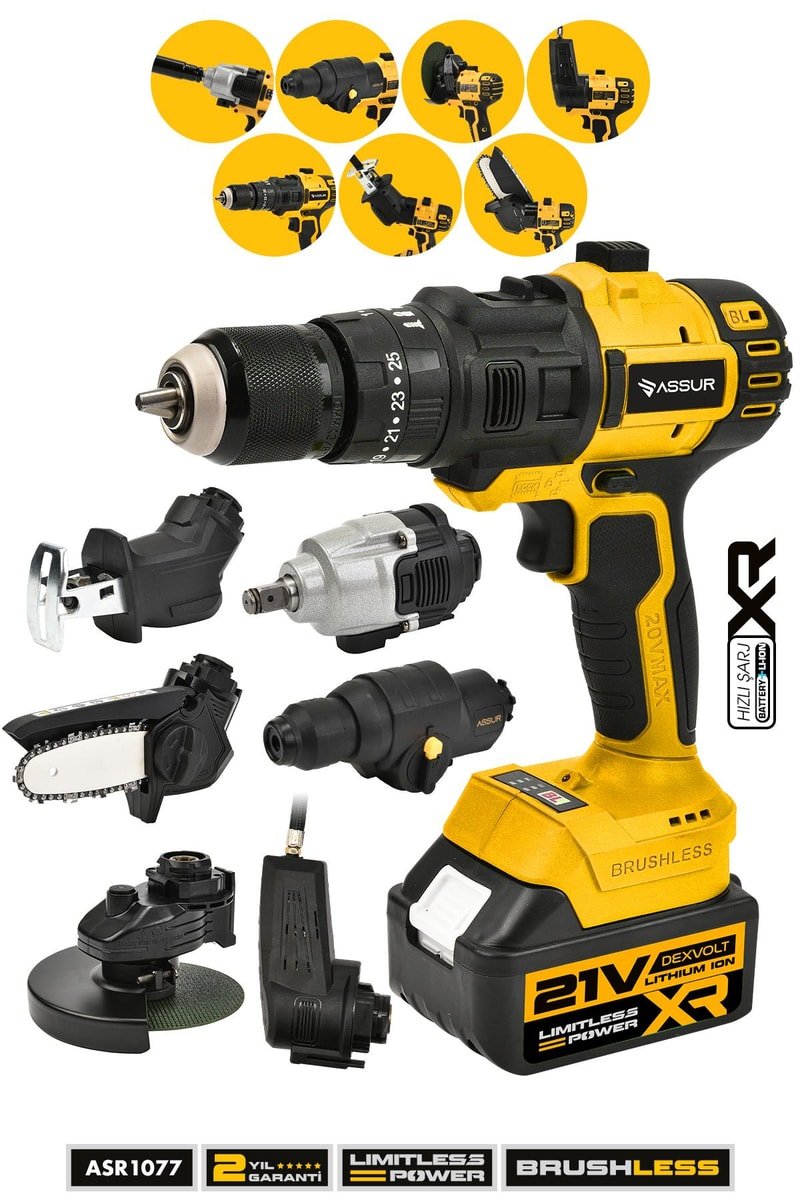 Assur Profesyonel 7 Başlıklı Set 21V Hilti Matkap Taşlama Somun Sıkma Tilki Kuyruğu Budama Hava Pompası
            
            
                (ASR1077-02-4)