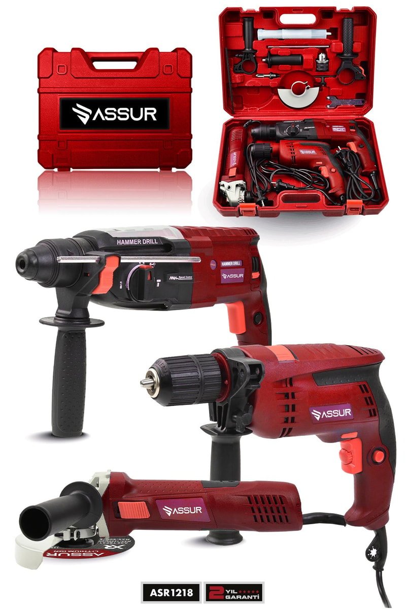 Assur Profesyonel Elektrikli 3'lü Set Kırıcı/Delici Hilti,Matkap,Taşlama
            
            
                (ASR1218-05)