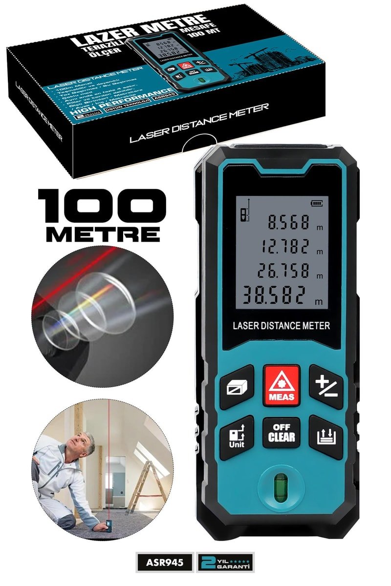 Assur Profesyonel Lazer Terazili Dijital Mesafe Ölçer 100 Metre Ölçüm Cihazı Mavi
            
            
                (ASR945-03)