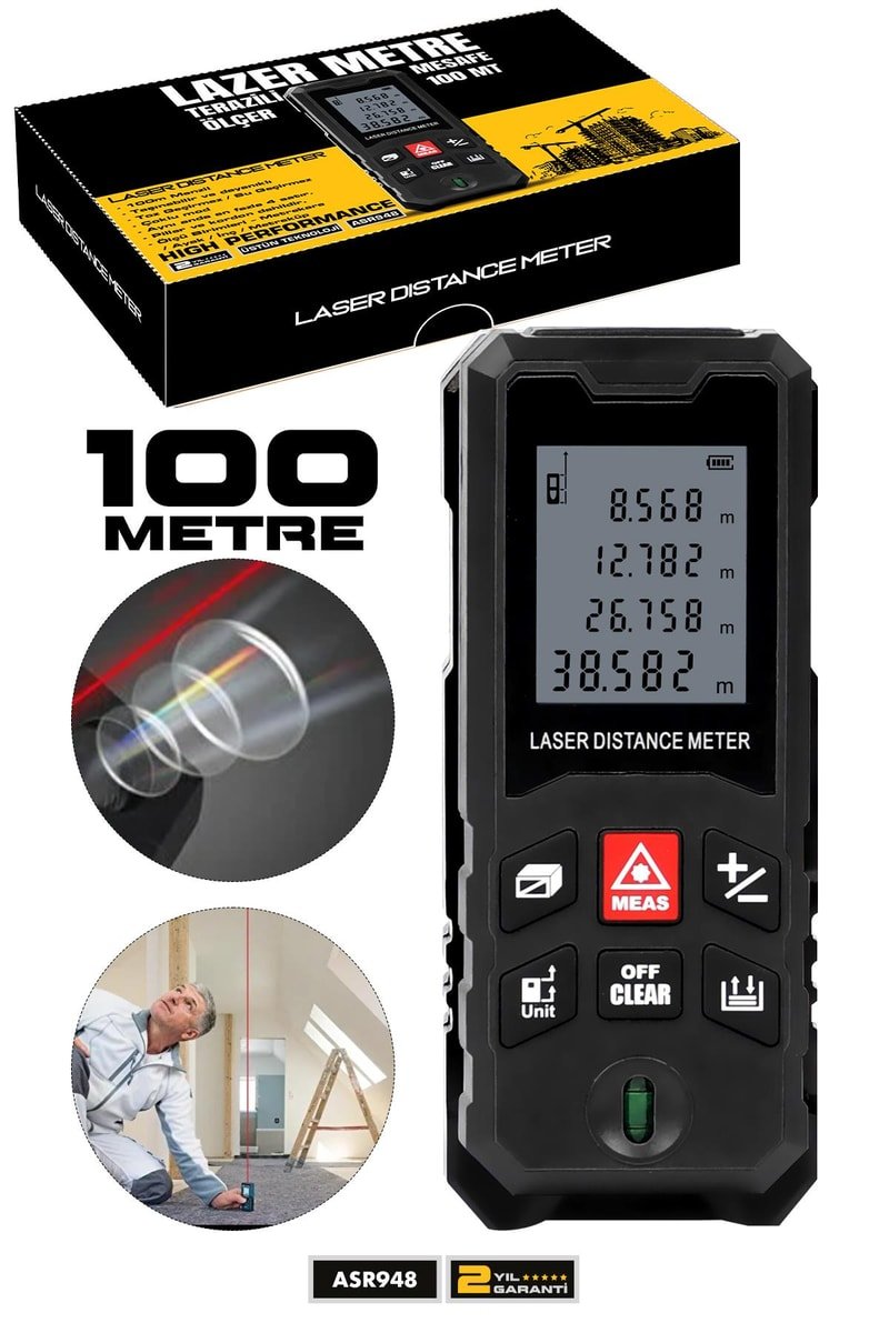 Assur Profesyonel Lazer Terazili Dijital Mesafe Ölçer 100 Metre Ölçüm Cihazı Siyah
            
            
                (ASR948-03)