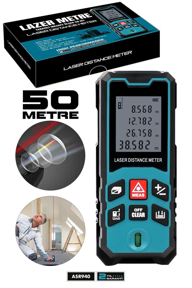 Assur Profesyonel Lazer Terazili Dijital Mesafe Ölçer 50 Metre Ölçüm Cihazı Mavi
            
            
                (ASR940-03)