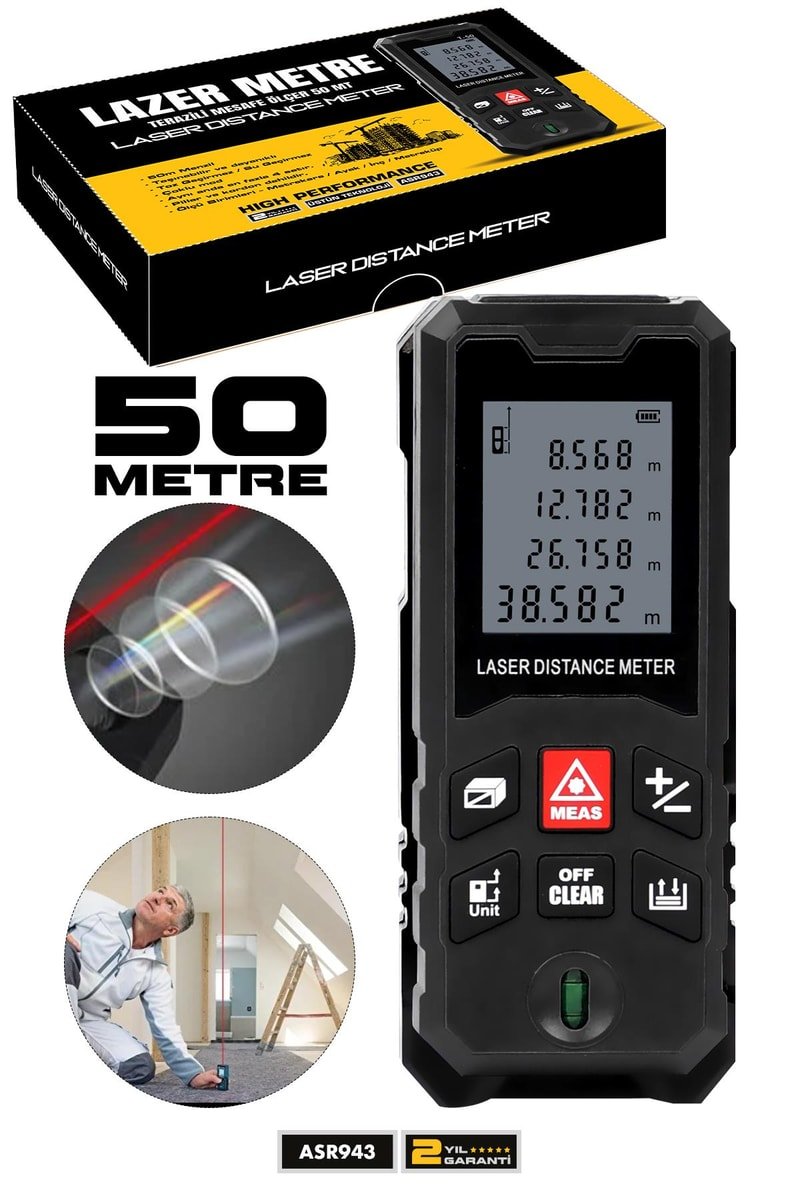 Assur Profesyonel Lazer Terazili Dijital Mesafe Ölçer 50 Metre Ölçüm Cihazı Siyah
            
            
                (ASR943-03)