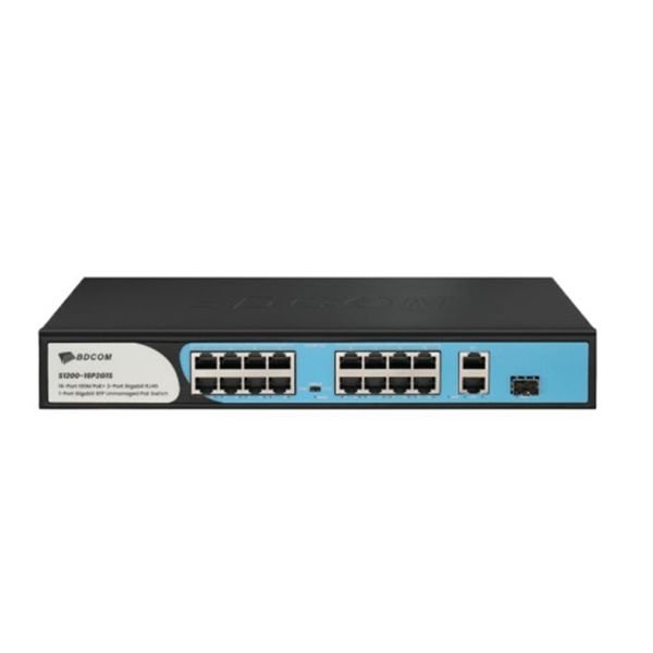 BDCOM S1200-16P2G1S 16-Port 10/100M PoE 180 Watt +2 Port Gigabit RJ-45 +1 Port SFP , rack mounted,