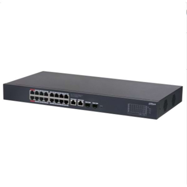 DAHUA CS4220-16GT-135 Port 1-16: 16 × RJ-45 10/100/1000 Mbps (PoE); Port 17-18: 2 × RJ-45 10/100/1000 Mbps (uplink)
